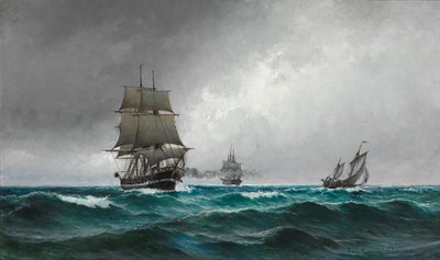 Sera tranquilla nel Mare del Nord con la fregata Jylland da Carl Ludvig Locher